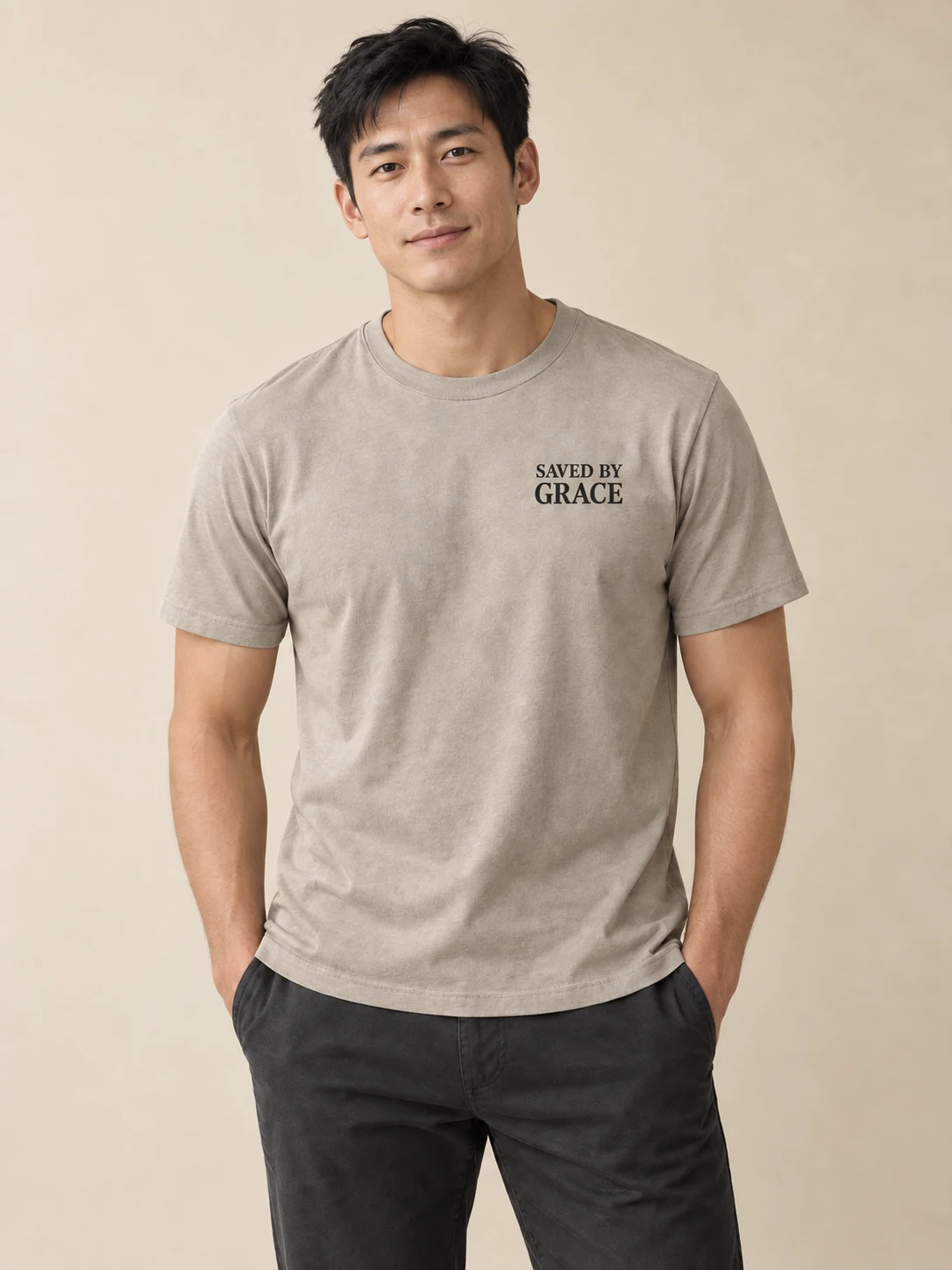 Stone Saved by Grace Tee, front on-model concept